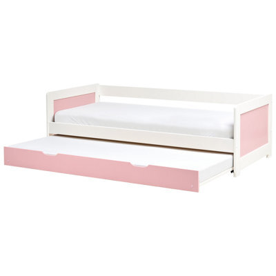 Beliani Trundle Bed Pine Wood Gravelines 90 X 200 Cm (Eu Single) Pink - image 1