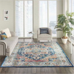 Blue/multicolor Luxurious Traditional Persian Easy To Clean Floral Dining Room Bedroom And Living Room Rug-160Cm X 229Cm - thumbnail 1
