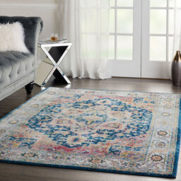 Blue/multicolor Luxurious Traditional Persian Easy To Clean Floral Dining Room Bedroom And Living Room Rug-160Cm X 229Cm - thumbnail 2