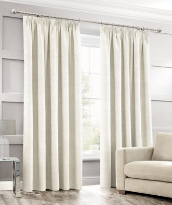 Intimates Jacquard Floral Weave Header Tape Top Curtains, Easy-Care, Luxury Window Dressing For Living Room Or Bedroom - Cream