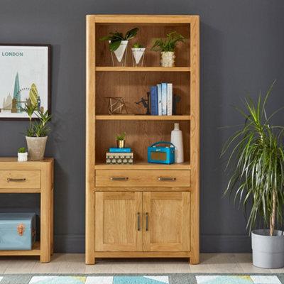 The Furniture Market Soho Oak Large Tall Bookcase With 2 Door Cupboard And Drawer - image 1