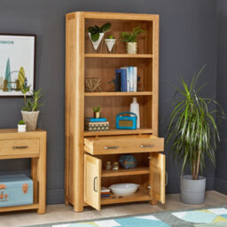 The Furniture Market Soho Oak Large Tall Bookcase With 2 Door Cupboard And Drawer - thumbnail 2