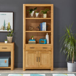 The Furniture Market Soho Oak Large Tall Bookcase With 2 Door Cupboard And Drawer