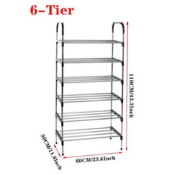 6 Tier Tall Shoe Rack Metal Portable Stand Space Saving Storage Organiser Shelf - thumbnail 2