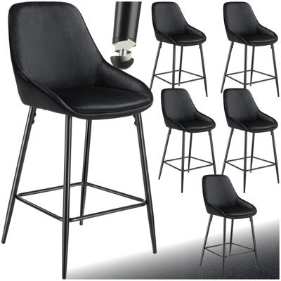 Tectake Bar Stool Siera With Backrest, Padding And Soft Fabric - Velvet Look Black/black, Set Of 6 - image 1