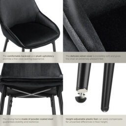 Tectake Bar Stool Siera With Backrest, Padding And Soft Fabric - Velvet Look Black/black, Set Of 6 - thumbnail 5