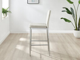 Furniturebox Set Of 2 Milan Cream Diamond-Stiched Soft Touch Velvet Silver Chrome Leg Padded Counter Stools - thumbnail 4