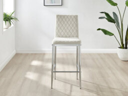 Furniturebox Set Of 2 Milan Cream Diamond-Stiched Soft Touch Velvet Silver Chrome Leg Padded Counter Stools - thumbnail 3