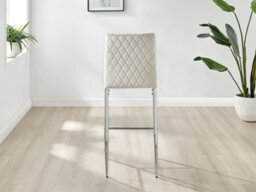 Furniturebox Set Of 2 Milan Cream Diamond-Stiched Soft Touch Velvet Silver Chrome Leg Padded Counter Stools - thumbnail 5