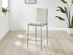 Furniturebox Set Of 2 Milan Cream Diamond-Stiched Soft Touch Velvet Silver Chrome Leg Padded Counter Stools - thumbnail 2