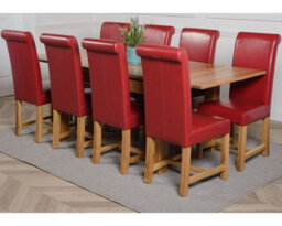 That's Furniture Richmond 140Cm - 220Cm Oak Extending Dining Table And 8 Chairs Dining Set With Washington Burgundy Leather Chairs