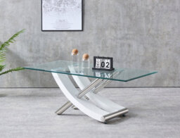 Modernique Nuovo Coffee Table, Tempered Clear Glass Top With Cross Leg In Gloss White