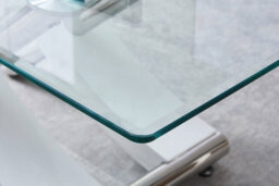 Modernique Nuovo Coffee Table, Tempered Clear Glass Top With Cross Leg In Gloss White - thumbnail 2