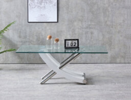 Modernique Nuovo Coffee Table, Tempered Clear Glass Top With Cross Leg In Gloss White - thumbnail 5
