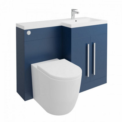 Rinse Bathrooms 1100mm Rh Basin L Shape Matte Blue Vanity Sink Unit Cabinet Storage Furniture + Toilet + Cistern - image 1