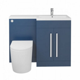 Rinse Bathrooms 1100mm Rh Basin L Shape Matte Blue Vanity Sink Unit Cabinet Storage Furniture + Toilet + Cistern - thumbnail 2
