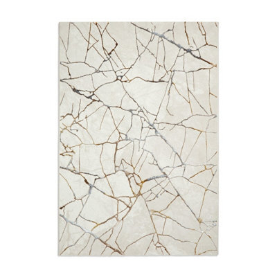 Ivory/gold Rug, 8mm Thickness Luxurious Rug, Abstract Rug, Modern Rug For Bedroom, & Dining Room-160Cm X 230Cm
