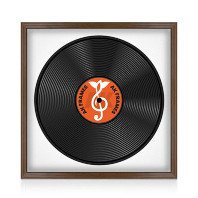 "16X16"" Walnut Classic Vinyl Record Frame With White Mount For 12 Inch Lp Disc - Ak Frames" - image 1