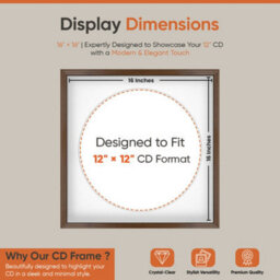 "16X16"" Walnut Classic Vinyl Record Frame With White Mount For 12 Inch Lp Disc - Ak Frames" - thumbnail 2