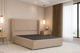 "Nexus Portofino Plush Divan, Pebble, 54"" Winged Hb, No Drawers, Open Coil Mattress, Double" - thumbnail 3
