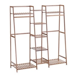 Heavy Duty Wooden Clothes Rail Rack Garment Hanging Stand Corner Open Wardrobe - thumbnail 3