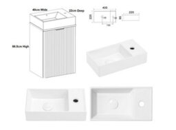 Impact Furniture Bathroom Vanity Unit 400mm Beige Wall Sink Cabinet Cloakroom Basin Slimline Fluted Cashmere Modern Small Unit With Sink Adel - thumbnail 9