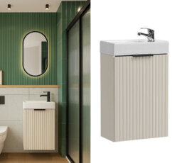 Impact Furniture Bathroom Vanity Unit 400mm Beige Wall Sink Cabinet Cloakroom Basin Slimline Fluted Cashmere Modern Small Unit With Sink Adel - thumbnail 2