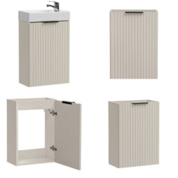 Impact Furniture Bathroom Vanity Unit 400mm Beige Wall Sink Cabinet Cloakroom Basin Slimline Fluted Cashmere Modern Small Unit With Sink Adel - thumbnail 6