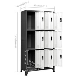 Walplus Locker Cabinet Anthracite And White 90X45X180 Cm Steel - thumbnail 8