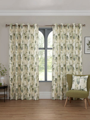 Sundour Bamford - Fully Lined Abstract Curtains - Eyelet - Polycotton (Fennel, Filled Cover - 18'' X 18'' (Single)) - image 1