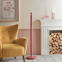 Luminosa Lighting Luminosa Higgledy Gloss Pink Clay Paint Floor Lamp With Marlin Blue Fabric Ripple Shade 35Cm E27 - thumbnail 5