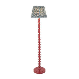 Luminosa Lighting Luminosa Higgledy Gloss Pink Clay Paint Floor Lamp With Marlin Blue Fabric Ripple Shade 35Cm E27