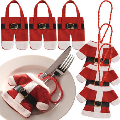 6 X Santa Cutlery Holders Or Hanging Tree Decorations - Red & White Home Festive Xmas Tree Or Table Decor - image 1