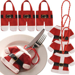 6 X Santa Cutlery Holders Or Hanging Tree Decorations - Red & White Home Festive Xmas Tree Or Table Decor