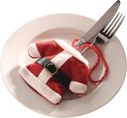 6 X Santa Cutlery Holders Or Hanging Tree Decorations - Red & White Home Festive Xmas Tree Or Table Decor - thumbnail 3