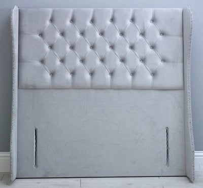 Comfy Deluxe 6Ft 54Inch  Black Plush Floorstanding Chesterfield Curved Wing Beading Headboard - image 1