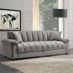 Living And Home Grey 3 Seat Sofa Bed Velvet Upholstered Couch Sofabed Convertible Sleeper - thumbnail 1