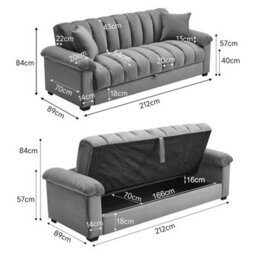 Living And Home Grey 3 Seat Sofa Bed Velvet Upholstered Couch Sofabed Convertible Sleeper - thumbnail 6