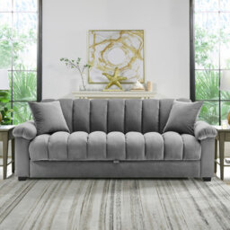 Living And Home Grey 3 Seat Sofa Bed Velvet Upholstered Couch Sofabed Convertible Sleeper - thumbnail 2