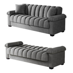Living And Home Grey 3 Seat Sofa Bed Velvet Upholstered Couch Sofabed Convertible Sleeper - thumbnail 3