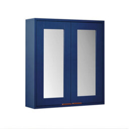 Homestylestore 600 X 650mm Navy Blue Wall Mounted Mirrored Door Bathroom Cabinet And Brushed Copper Finger Pull Handles - thumbnail 1