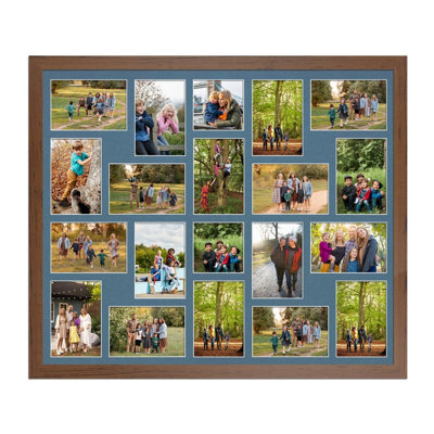 AK Frames 80X70Cm Walnut Modern Multi Photo Frame With Pompadour Mount - Holds 20 Apertures (18X) 6X4, (2X) 4X4 Photos - image 1