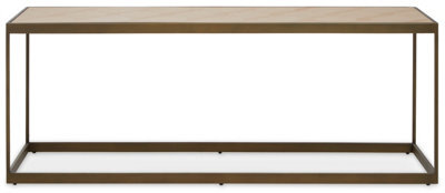 Orsina Brown Coffee Table, Oak Veneer Wooden Top With Brushed Brass Steel Frame, Sledge Base Coffee Table - image 1