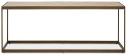Orsina Brown Coffee Table, Oak Veneer Wooden Top With Brushed Brass Steel Frame, Sledge Base Coffee Table - thumbnail 1