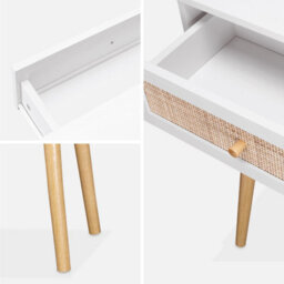 Sweeek - 100Cm Wood And Cane Decor Console Table Boheme Blanc Cassé 100X29X81 Cm - thumbnail 4
