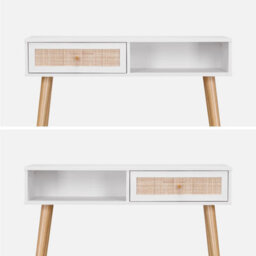 Sweeek - 100Cm Wood And Cane Decor Console Table Boheme Blanc Cassé 100X29X81 Cm - thumbnail 2