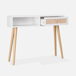 Sweeek - 100Cm Wood And Cane Decor Console Table Boheme Blanc Cassé 100X29X81 Cm - thumbnail 3