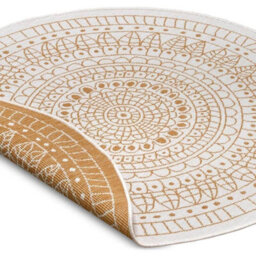 The Rugs Porto Reversible Indoor Outdoor Round Rug Flatweave Polypropylene Design In Yellow - thumbnail 3
