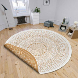 The Rugs Porto Reversible Indoor Outdoor Round Rug Flatweave Polypropylene Design In Yellow - thumbnail 6