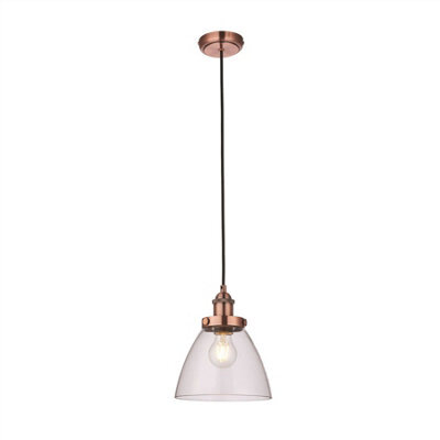 Luminosa Lighting Luminosa Hansen 1 Light Pendant Glass, Aged Copper Plate, E27